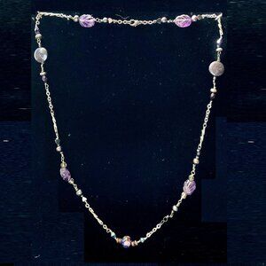 20” rhodium over silver, genuine Tahitian pearl & amethyst necklace